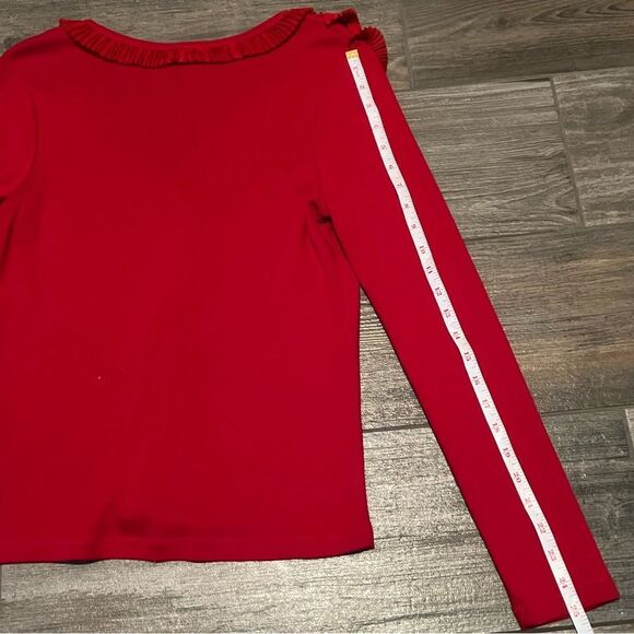 Vtg 90s Rafaella Red Pleated Ruffle Embellished Chiffon Shoulder Knit cardigan S - Picture 5 of 9